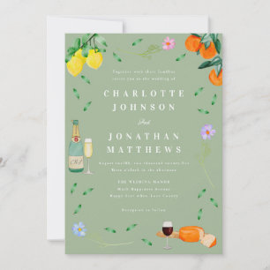 Boho Citrus & Wine Sage Green Wedding Invitation