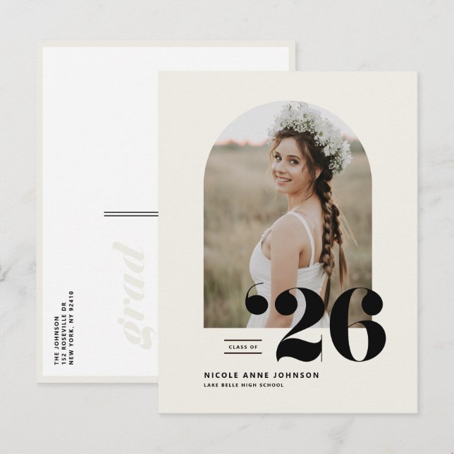 Boho Class of 2025 Arch Photo Graduation Announcement Postcard (Front/Back)