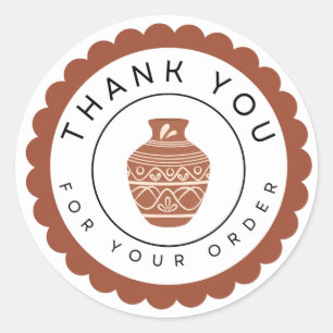 Boho Clay Pot Thank You, Handmade Pottery Business Classic Round Sticker