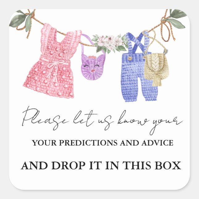 Boho Clothes Baby Predictions and advice game  Square Sticker (Front)
