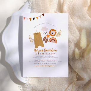 Boho Clothes & Cute Rainbow Orange Boy Baby Shower Invitation