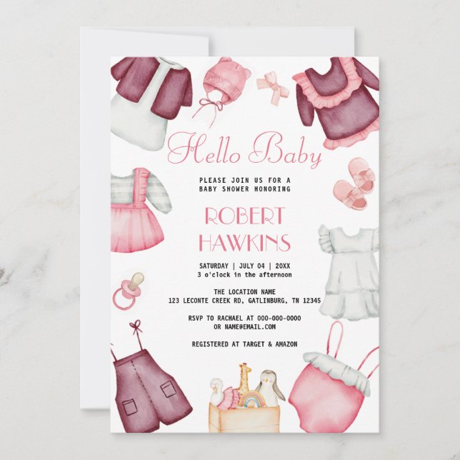 Boho Clothes Girl Baby Shower Invitation (Front)