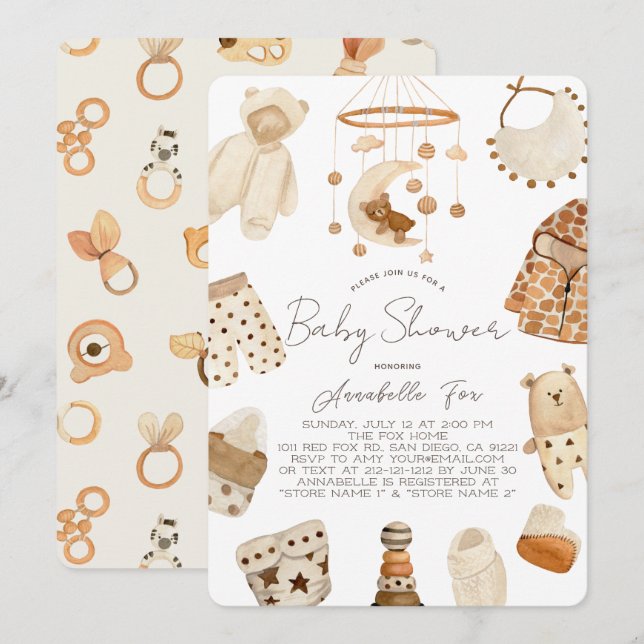 Boho Clothes Nursery Gender-Neutral Baby Shower Invitation (Front/Back)