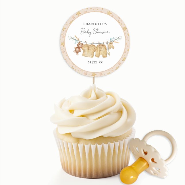 Boho Clothesline Baby Shower Round Sticker (Boho Baby Shower Sticker Favor)