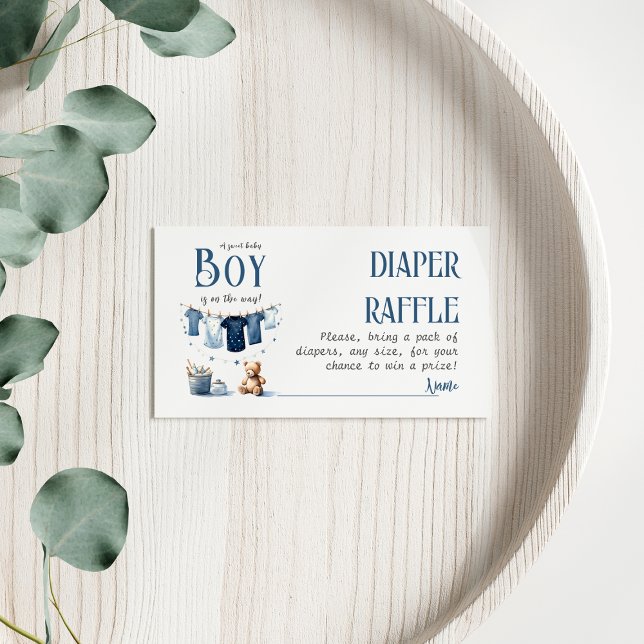 Boho Clothesline Blue Boy Baby Shower Diaper Business Card (Creator Uploaded)