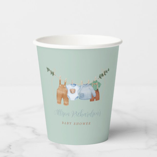 Boho Clothesline Boy Pastel Green Paper cup (Front)
