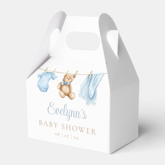 Boho Clothesline Dusty Blue Boy Baby Shower Favour Box (Front Side)