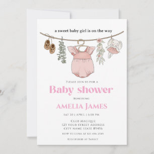 Boho Clothesline Girl Baby Clothes Baby Shower Invitation