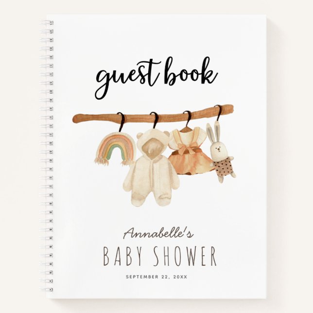 Boho Clothesline Girl Baby Shower Guest Book (Front)