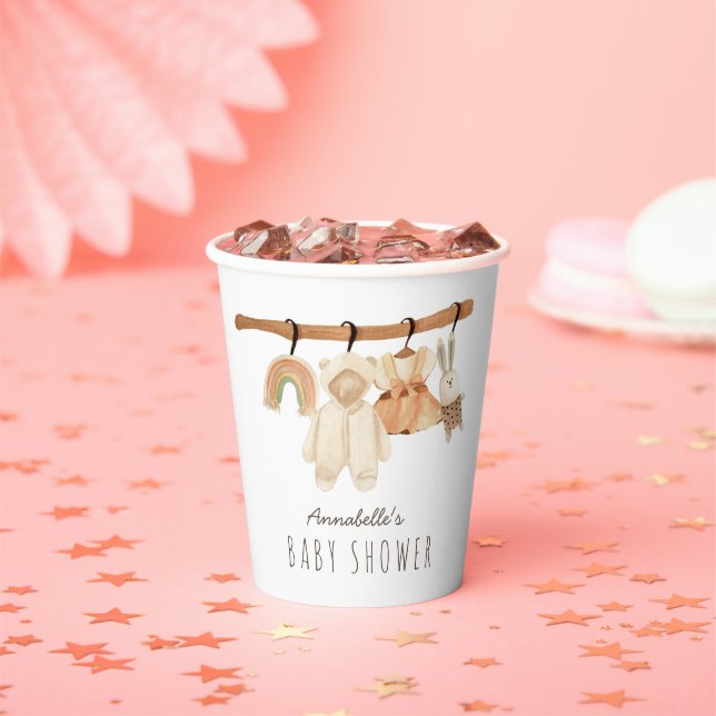 Boho Clothesline Girl Baby Shower Paper Cups (Insitu)