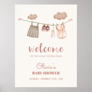 Boho Clothesline Girl Baby Shower Welcome Sign 