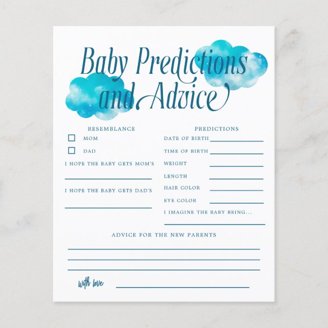 Boho Cloud Boy Baby Predictions & Advice Card (Front)