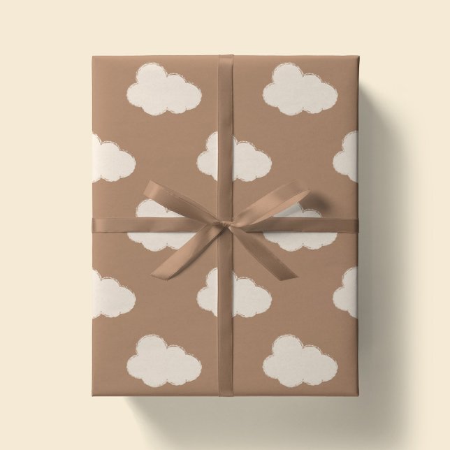 Boho Clouds Sky Simple Gender Neutral Kids Tan Wrapping Paper (Creator Uploaded)