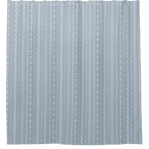 Boho Coastal Arrow Stripe Geometric Dusty Blue Shower Curtain