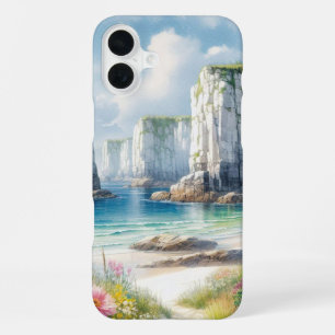 Boho Coastal Cliffs Wildflower Beach Art iPhone 16 Plus Case