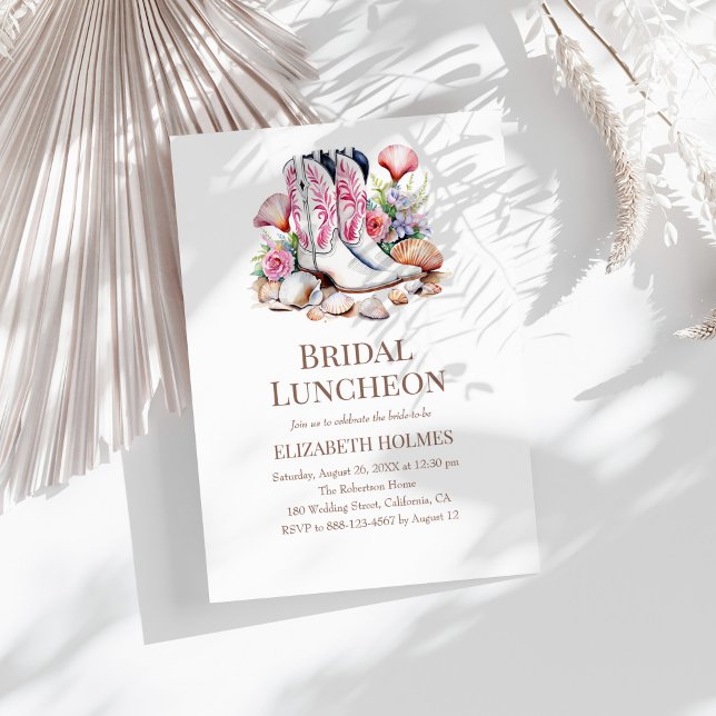 Boho Coastal Cowgirl Bridal Luncheon Invitation (Boho Coastal Cowgirl Bridal Luncheon Invitation on a sunny boho white table.)