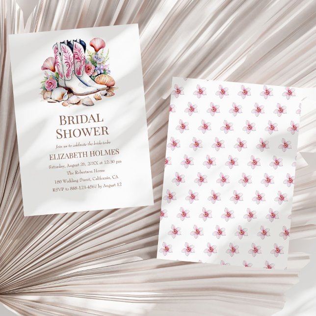 Boho Coastal Cowgirl Bridal Shower Invitation (Boho Coastal Cowgirl Bridal Shower Invitation on a sunny white dry palm leaf.)