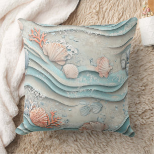 Boho Coastal Seashell Pattern Cushion