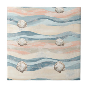 Boho Coastal Seashell Wave Pattern (8) Ceramic Tile