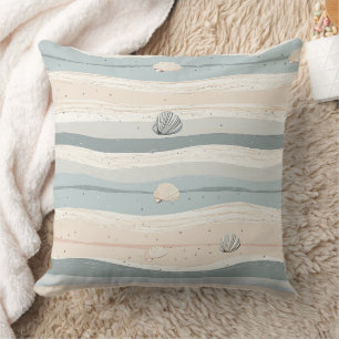 Boho Coastal Seashell Wave Pattern Cushion