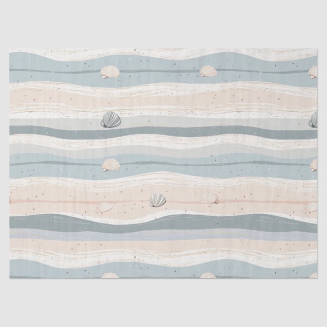 Boho Coastal Seashell Wave Pattern Tissue Paper (Front)