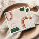 Boho Coctail Napkins with abstract arch shapes<br><div class="desc">Modern boho Coctail Napkins with arch shapes in terracotta,  rust,  burnt orange,  and dark green,  emerald tones.
Collection: https://www.zazzle.com/collections/boho_arch_abstract_wedding_collection-119061662657911589</div>