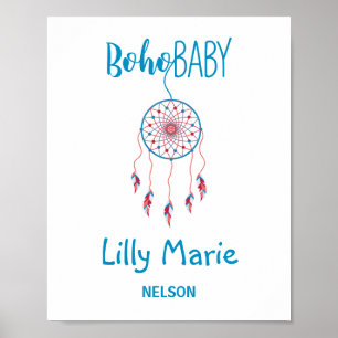 Boho Colorful Dreamcatcher in Network and Blue Poster