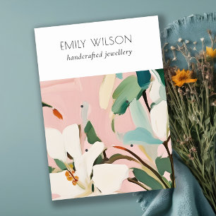 Boho Colorful Pink Teal Painted Floral 2 Earring Business Card