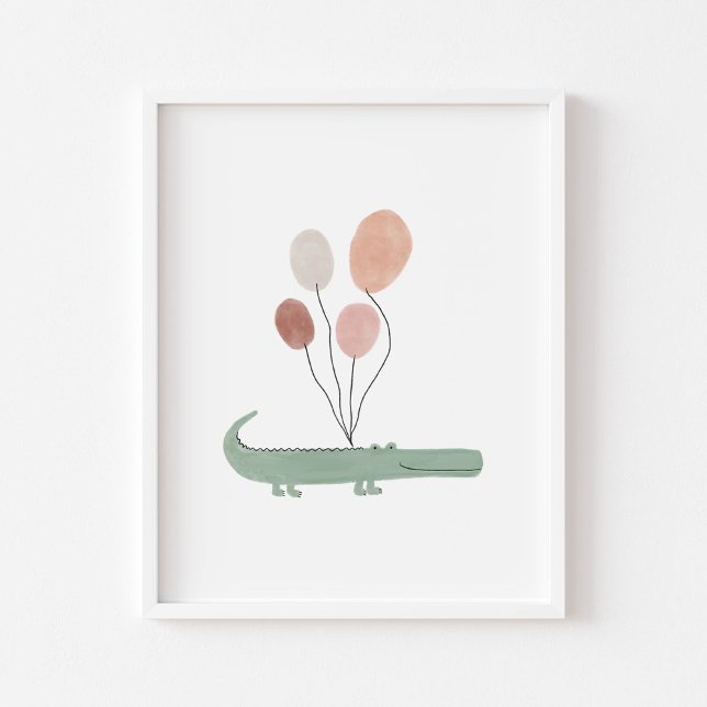 Boho colour alligator with balloons poster (Creator Uploaded)