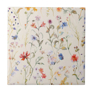 Boho Colour watercolour wild flower Ceramic Tile