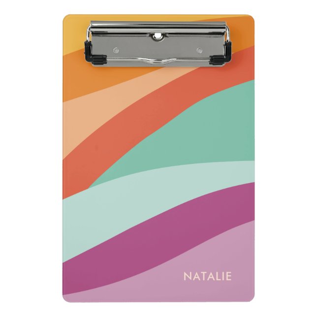 Boho Colourful Abstract Retro Name Mini Clipboard (Front)
