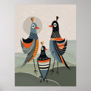 Boho Colourful Birds Family Minimalist Neutral Poster