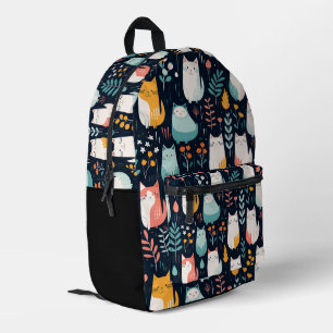 Boho Colourful Cats and Leaves Pattern Printed Backpack