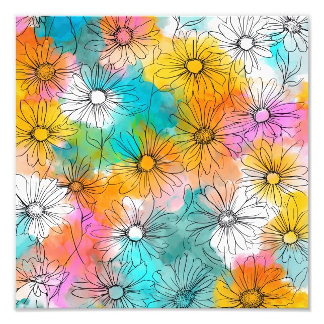 Boho Colourful Daisy Flower Art Print (Front)