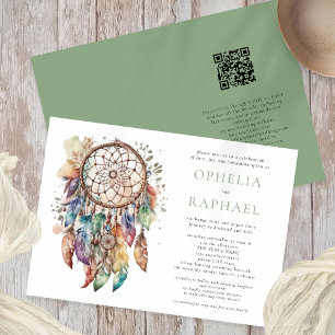 Boho Colourful Dreamcatcher Bohemian Wedding Sage Invitation