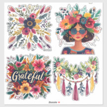 Boho Colourful Floral Custom-Cut Vinyl Sticker