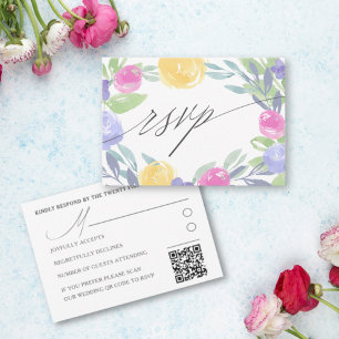 Boho Colourful Floral Watercolor Wedding RSVP Card
