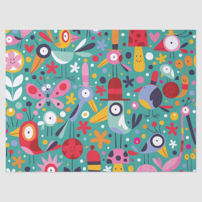 Boho Colourful Fun Bird Pattern Tissue Paper (Front)