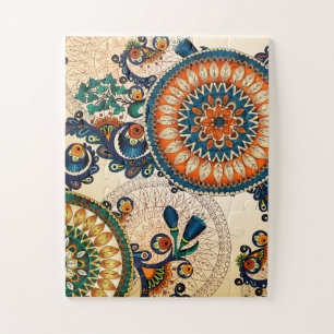 Boho Colourful Fun Retro Pattern Jigsaw Puzzle