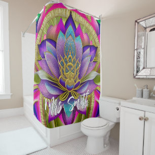Boho Colourful Lotus with Gold and Silver Glitter Shower Curtain