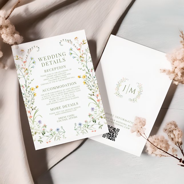Boho Colourful Meadow Floral Wedding Details Cards (Creator Uploaded)