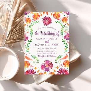 Boho Colourful Mexican Floral Fiesta Wedding Invit Invitation