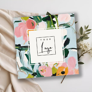 Boho Colourful Pink Blue Green Painted Floral Logo Square Business Card