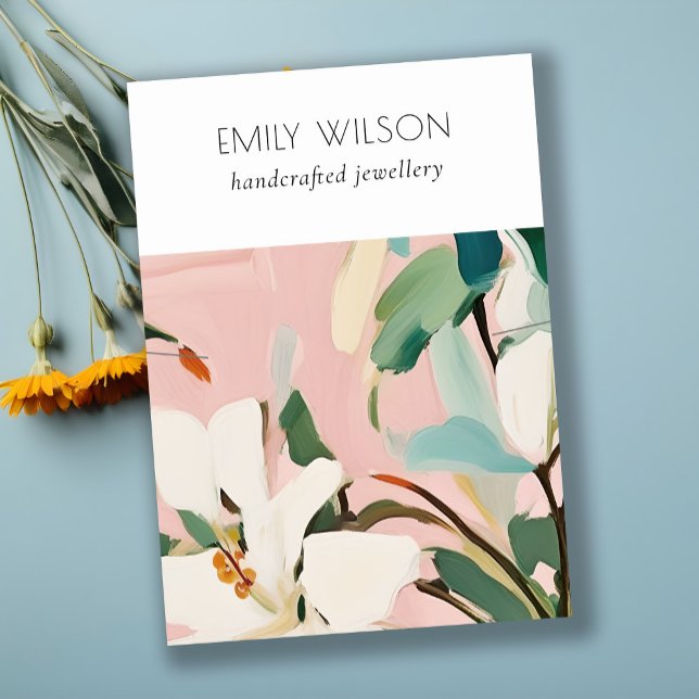 Boho Colourful Pink Teal Painted Floral Necklace Business Card (Creator Uploaded)