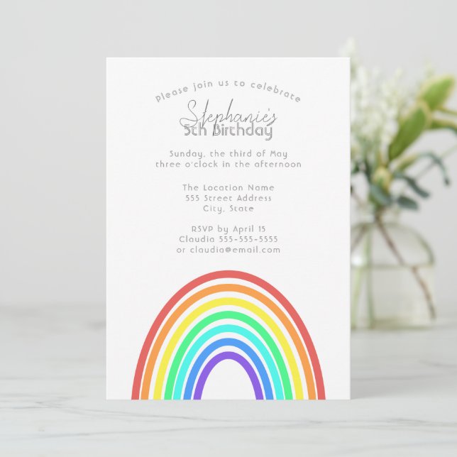 Boho Colourful Rainbow and Stripes Birthday Party Invitation (Standing Front)