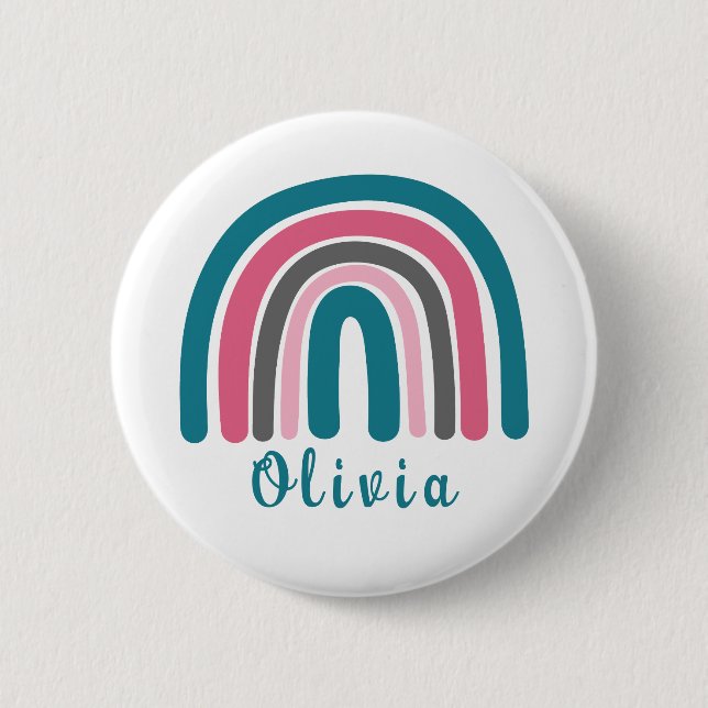 Boho Colourful Rainbow With Personalised Name  6 Cm Round Badge (Front)