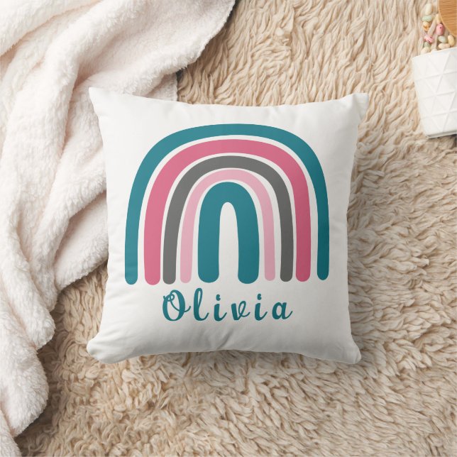 Boho Colourful Rainbow With Personalised Name Cushion (Blanket)