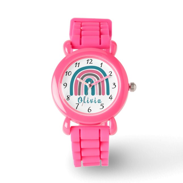 Boho Colourful Rainbow With Personalised Name  Watch (Front)