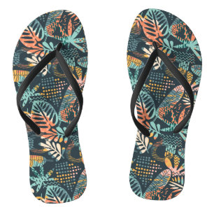 Boho Colourful Tropical Leaves Thongs