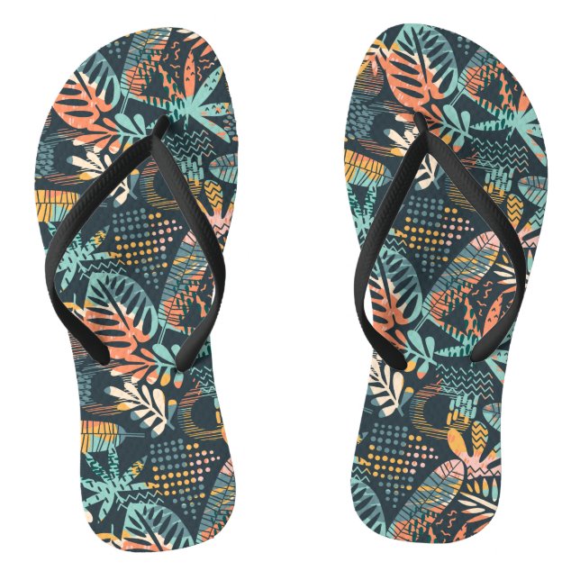 Boho Colourful Tropical Leaves Thongs (Footbed)